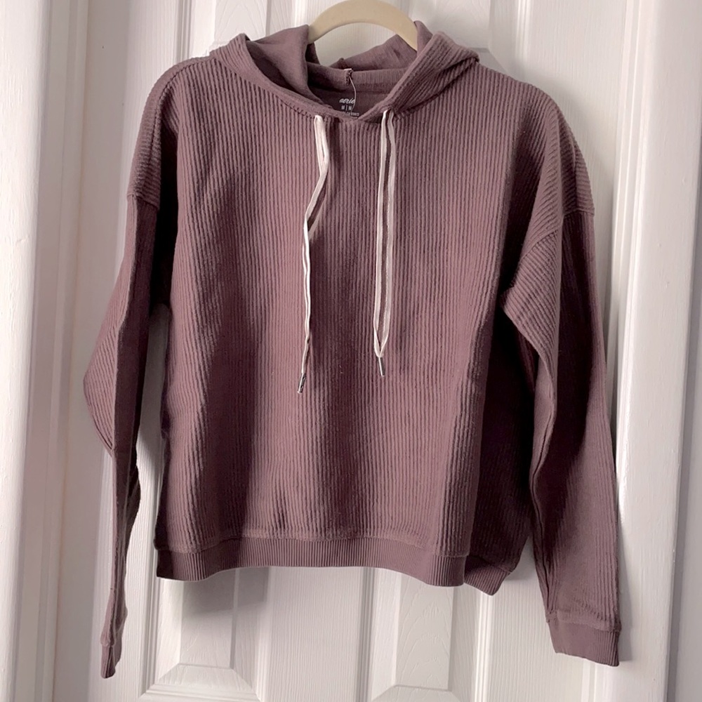 American Eagle NEW  purple brown ribbed cropped hoodie oversized medium